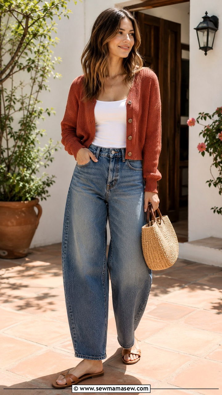Barrel Jeans With Cardigan Casual Outfit - 20 casual barrel jeans outfits