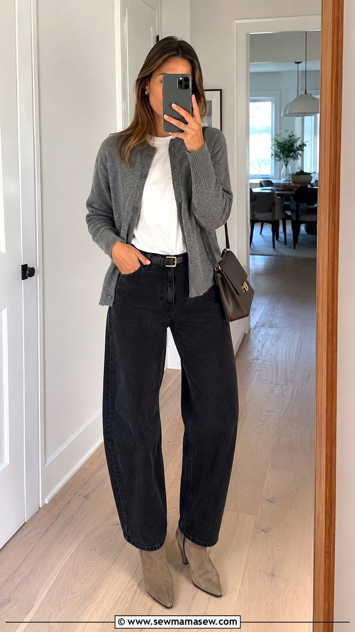 Barrel Jeans With Cashmere Cardigan And Suede Ankle Boots - 25 Barrel jeans outfit ideas with a cardigan