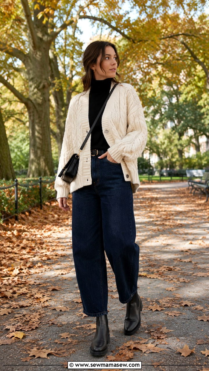 Barrel Jeans With Chunky Knit Cardigan And Chelsea Boots - 25 Barrel jeans outfit ideas with a cardigan