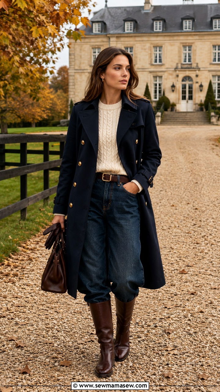 Barrel Jeans With Double Breasted Trench Coat And Riding Boots - 25 Barrel jeans outfit ideas with a trench coat