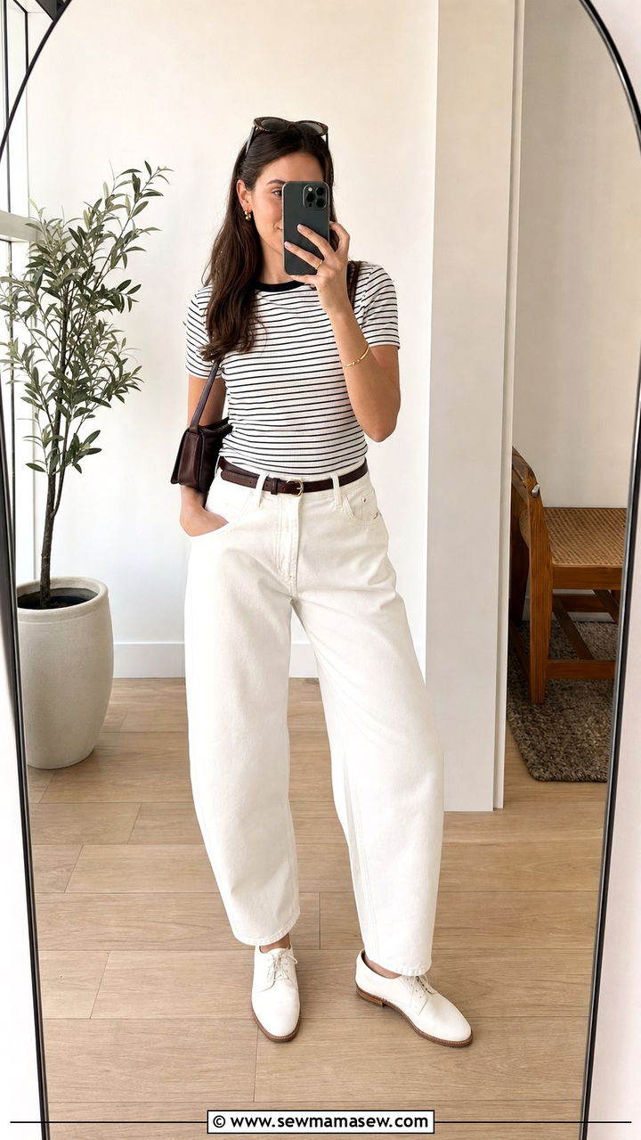Barrel Jeans With Fitted Tee and Derby Shoes - 25 Effortless summer outfit ideas 2026