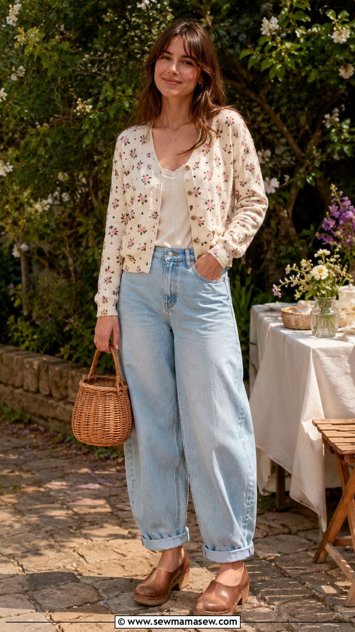 Barrel Jeans With Floral Cardigan And Clogs - 25 Barrel jeans outfit ideas with a cardigan