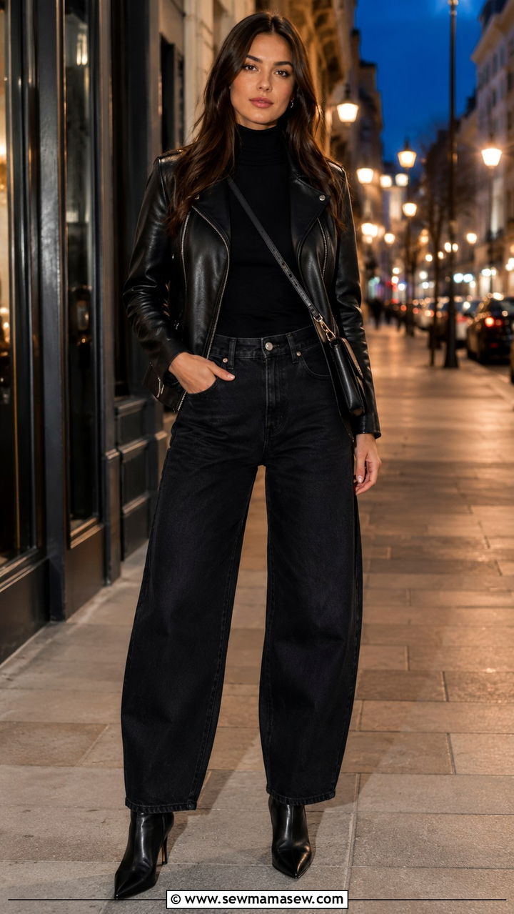Barrel Jeans With Leather Jacket Outfit - 20 casual barrel jeans outfits
