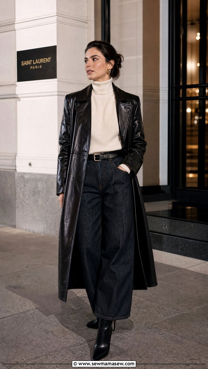 Barrel Jeans With Leather Trench Coat And Ankle Boots - 25 Barrel jeans outfit ideas with a trench coat