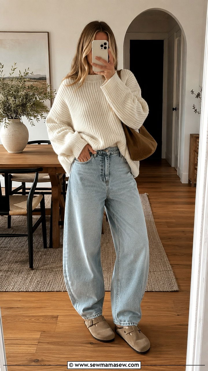 Barrel Jeans With Oversized Sweater Look - 20 casual barrel jeans outfits