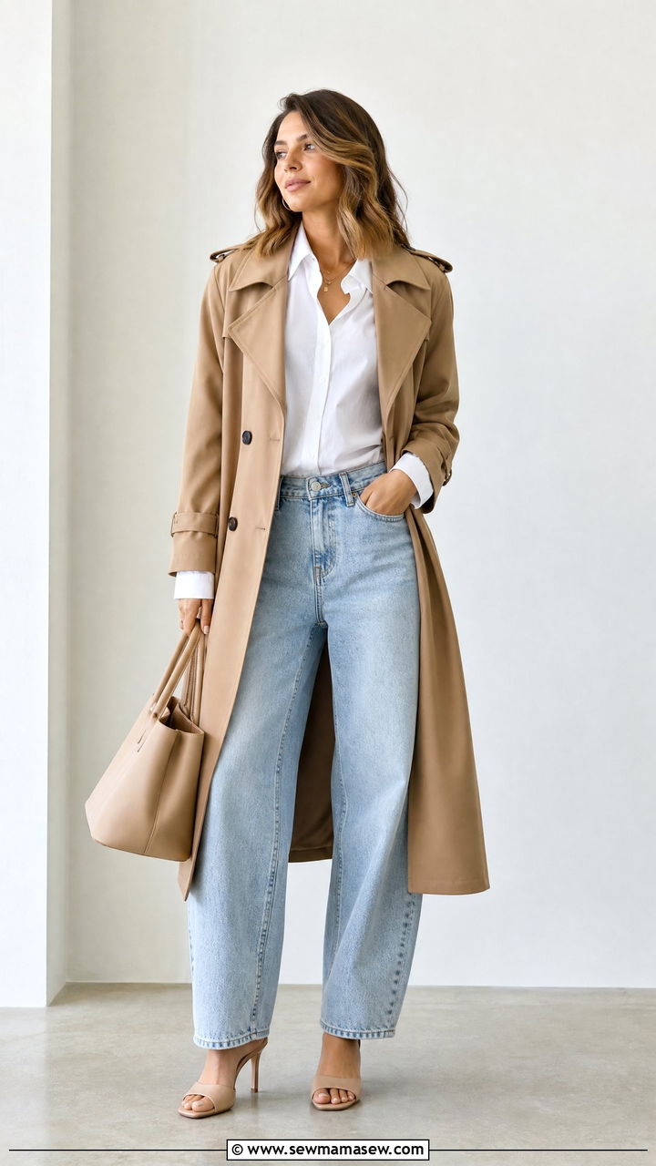 Barrel Jeans With Trench Coat And Button Down Shirt - 25 Barrel jeans outfit ideas with a trench coat