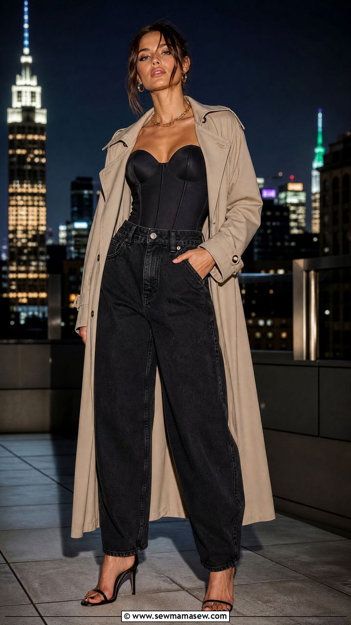 Barrel Jeans With Trench Coat And Corset Top - 25 Barrel jeans outfit ideas with a trench coat