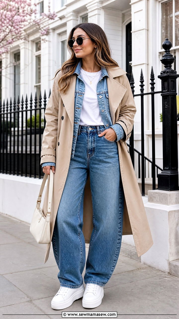 Barrel Jeans With Trench Coat And Denim Jacket - 25 Barrel jeans outfit ideas with a trench coat