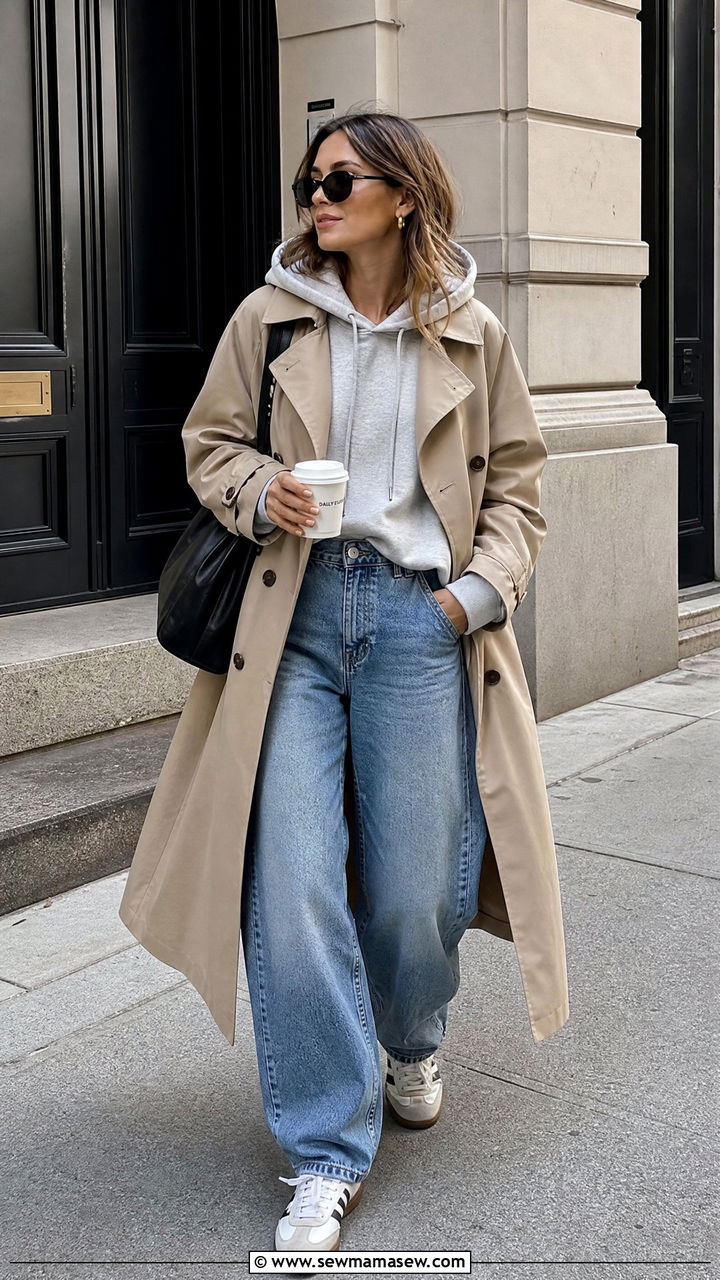 Barrel Jeans With Trench Coat And Hoodie - 25 Barrel jeans outfit ideas with a trench coat
