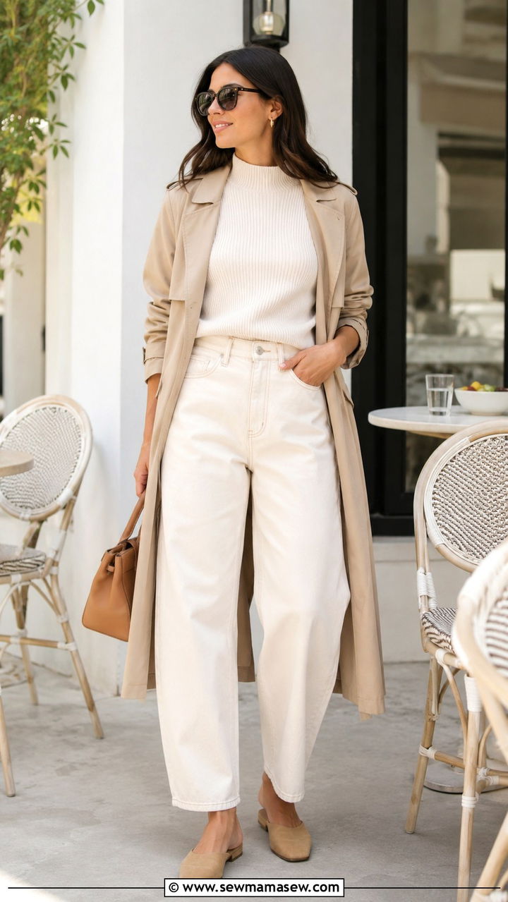Barrel Jeans With Trench Coat And Sleeveless Knit - 25 Barrel jeans outfit ideas with a trench coat