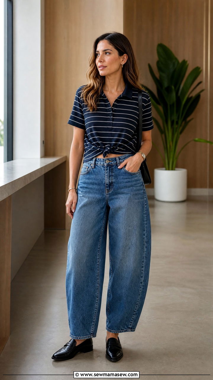 Barrel Jeans and Striped Top Outfit - 25 jeans outfits inspo