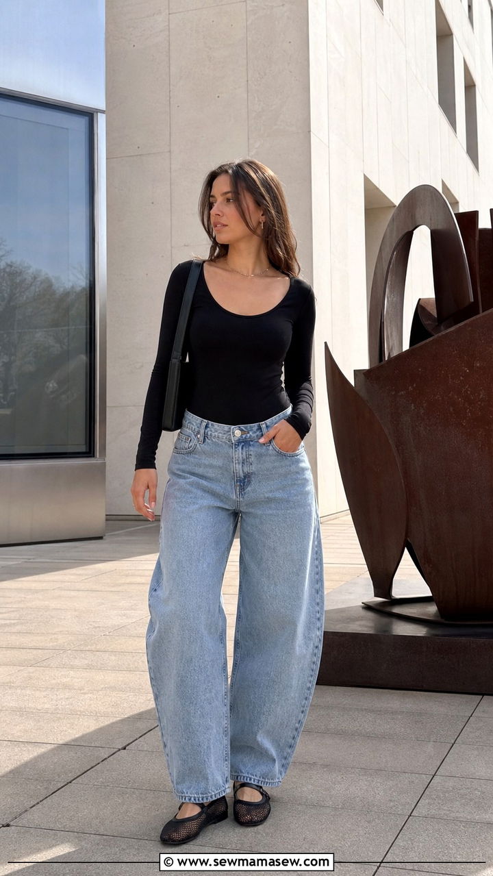 Barrel Leg Jeans With Fitted Top College - 40 College outfit ideas