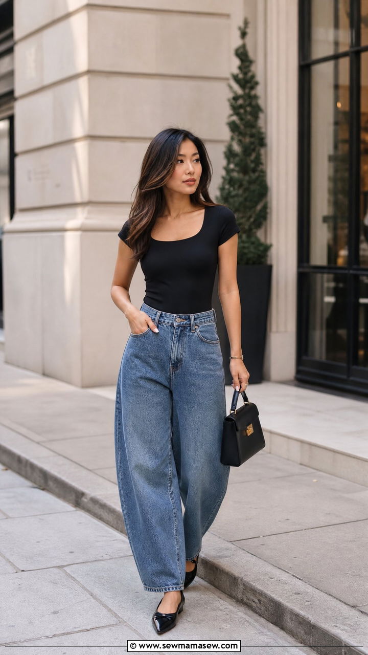 Barrel Leg Jeans With Pointed Toe Flats - 25 Petite jeans outfit ideas with flats