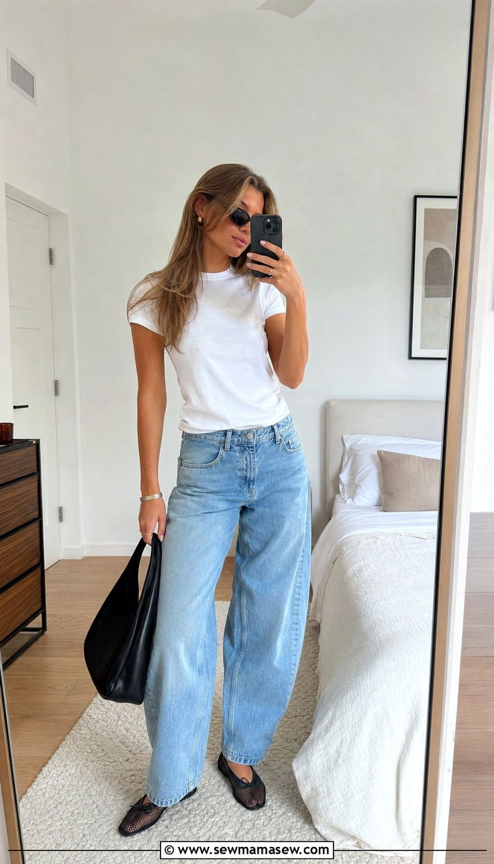 Barrel Leg Jeans and White Tee Outfit - 25 Early May outfit ideas