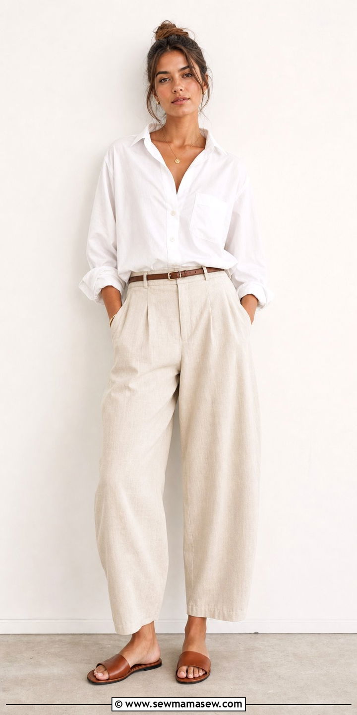 Barrel Trousers With White Button Down Shirt - 25 Summer 2026 fashion trends women