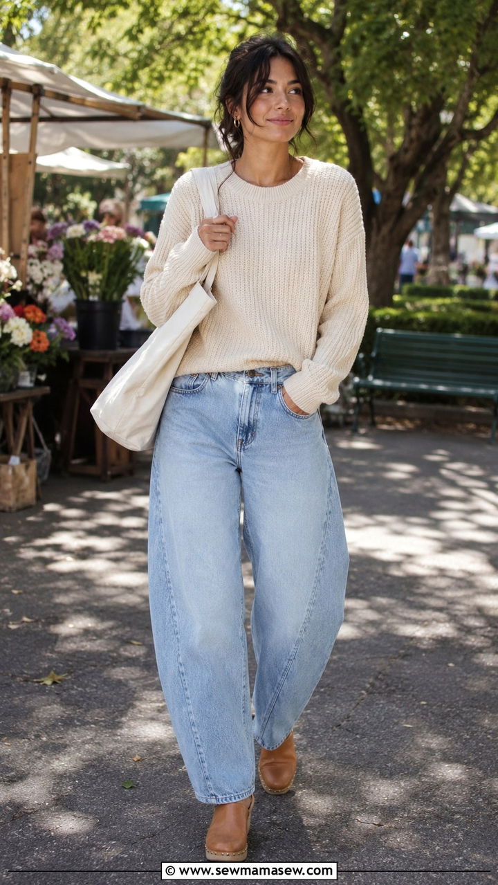 Barrel jeans with heeled clogs - 25 Barrel jeans outfit ideas with heels