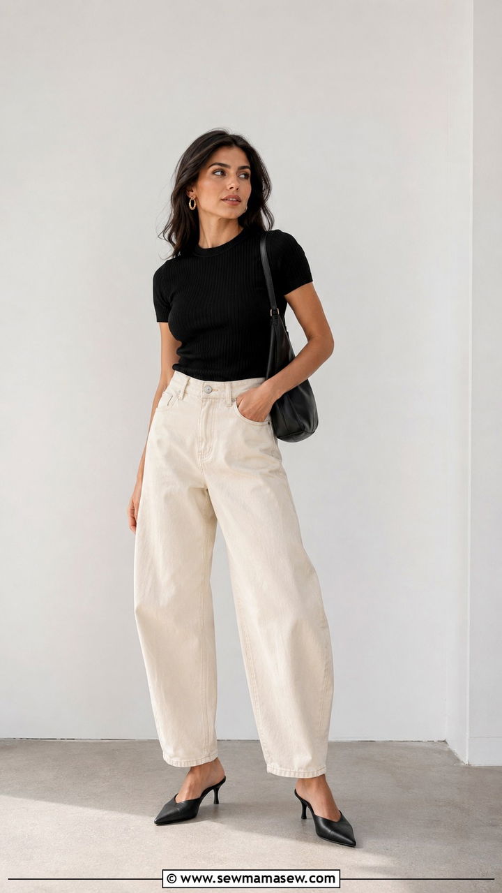 Barrel jeans with heeled mules - 25 Barrel jeans outfit ideas with heels