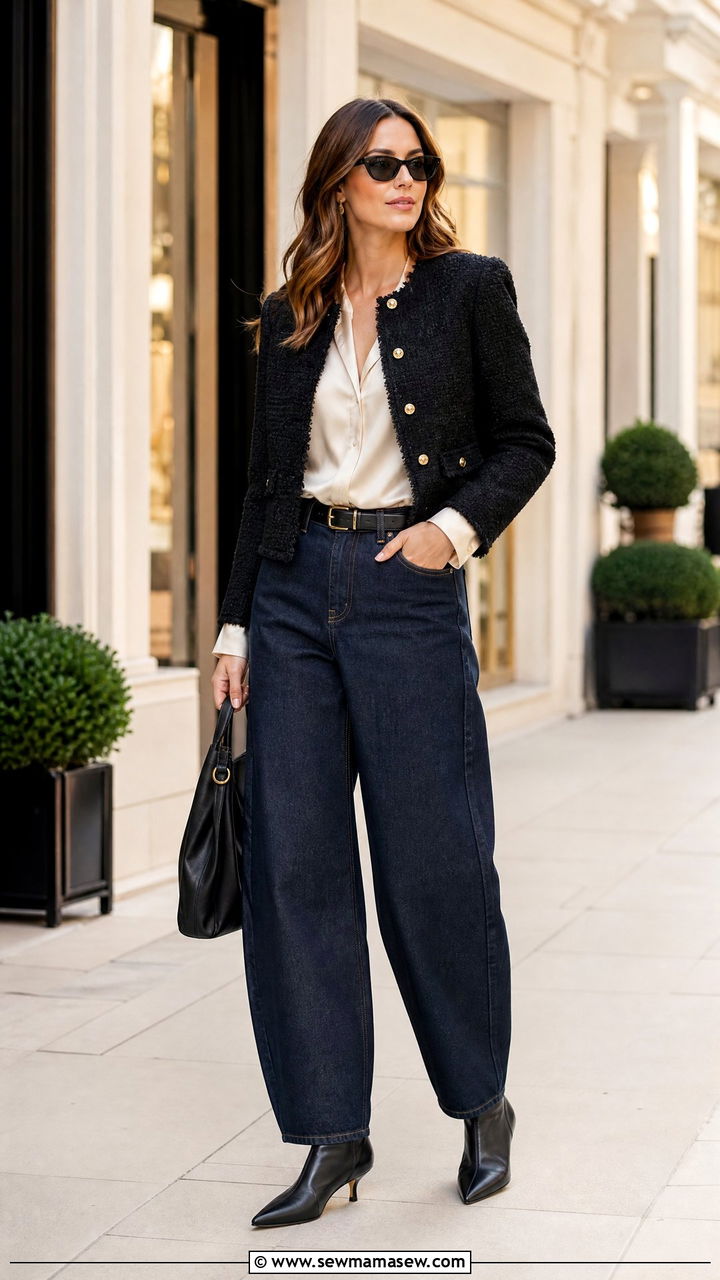 Barrel jeans with kitten heel boots - 25 Barrel jeans outfit ideas with boots