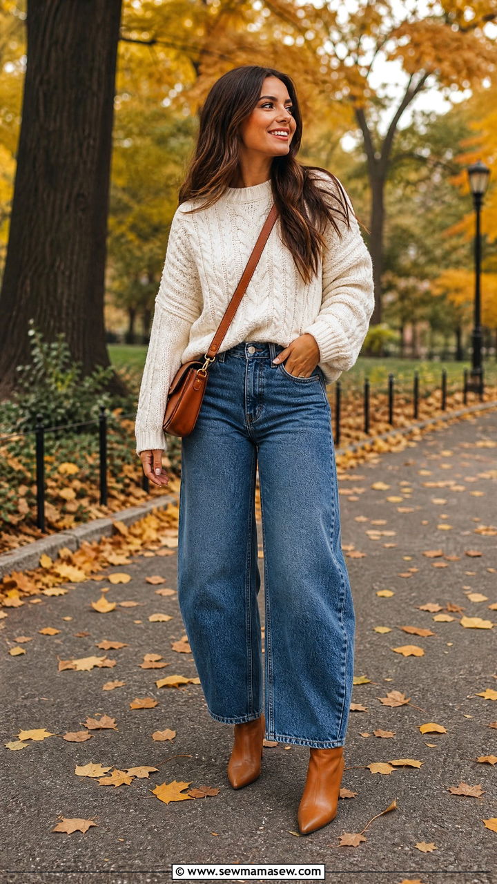 Barrel jeans with knit sweater and heels - 25 Barrel jeans outfit ideas with heels