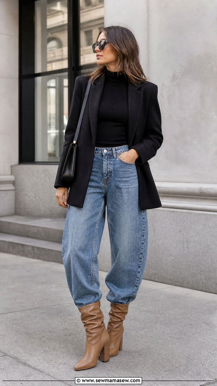Barrel jeans with slouchy boots - 25 Barrel jeans outfit ideas with boots