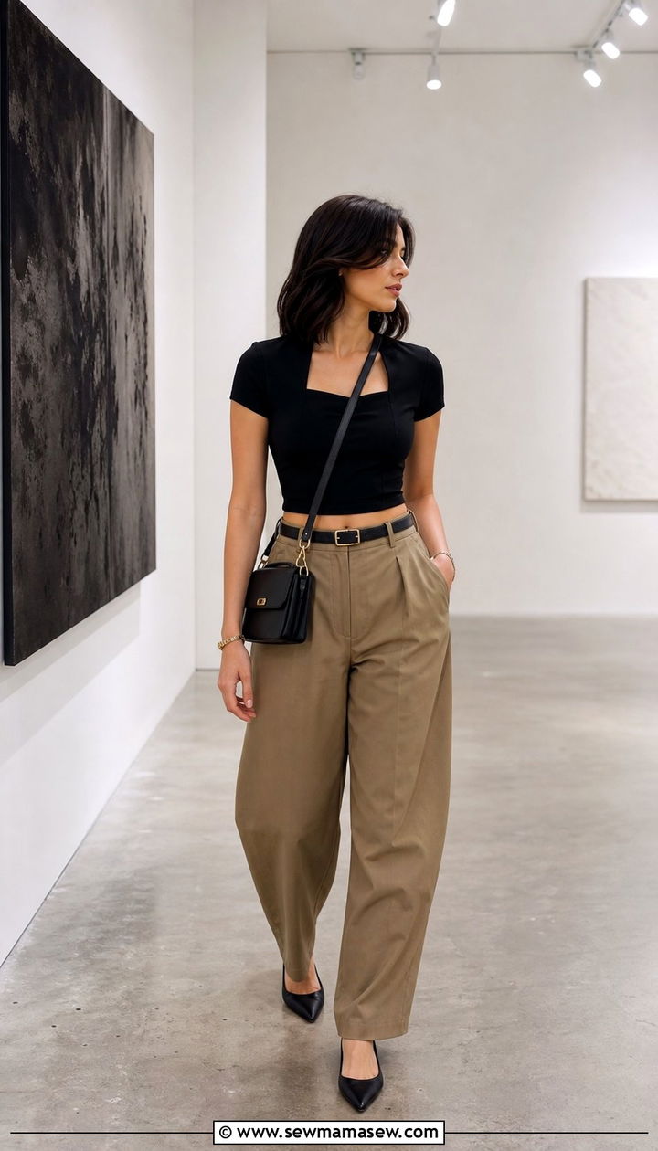 Barrel pants with cropped blouse outfit - 25 spring outfits 2026 women Pinterest