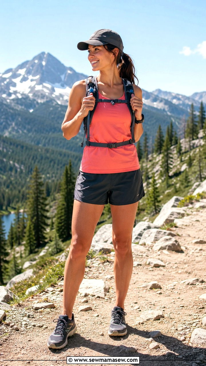 Baseball Cap Tank Top and Trail Shorts Outfit - 30 Hiking outfit ideas summer