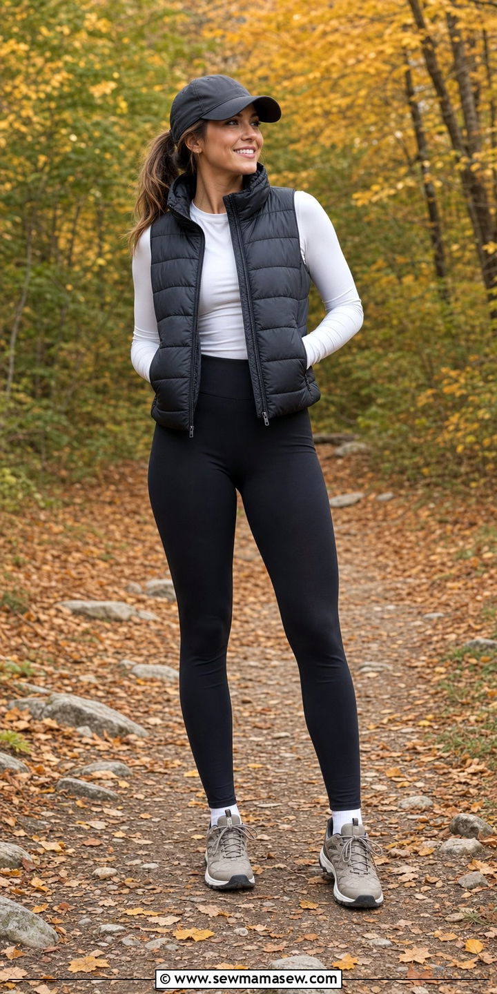 Baseball Cap With Puffer Vest and Leggings - 35 Baseball cap outfit ideas