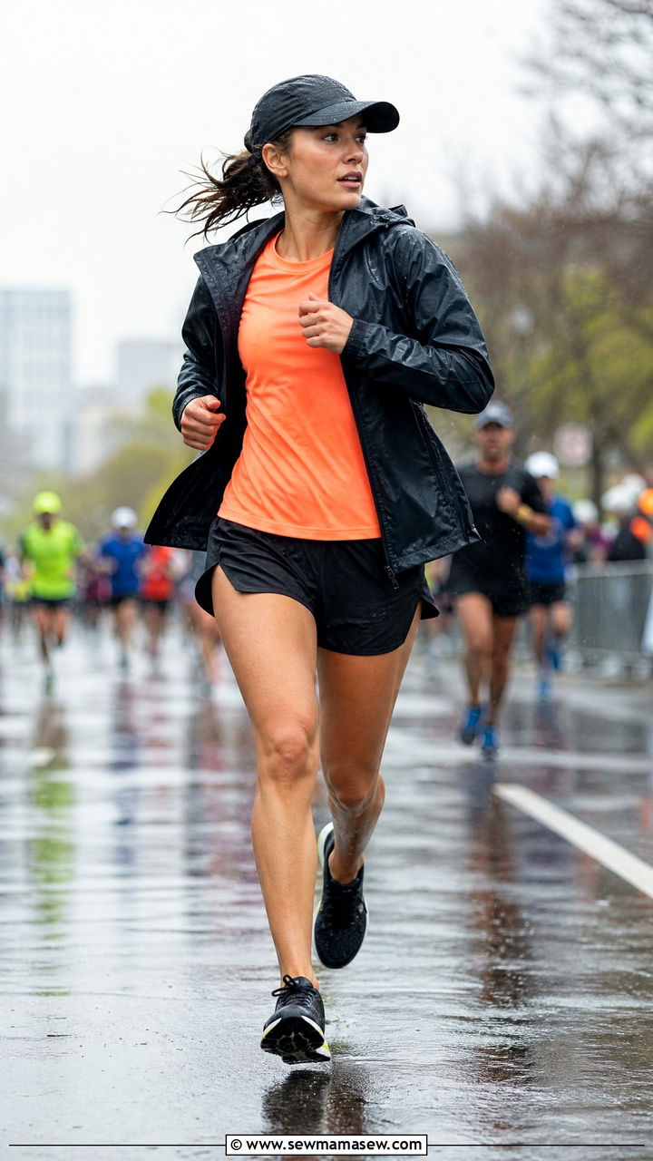 Baseball Cap With Technical Rain Shell and Split Shorts - 25 Running outfit ideas rainy weather