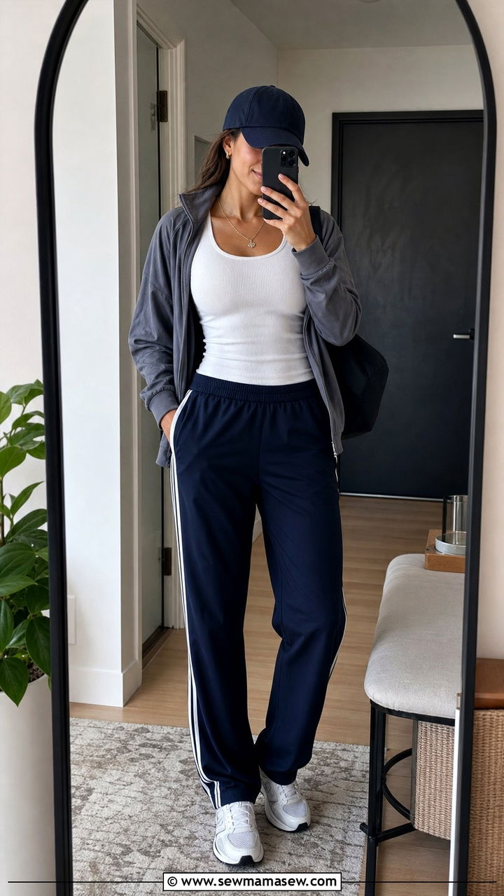 Baseball Cap and Running Track Pants Outfit - 25 Sporty chic outfit ideas running