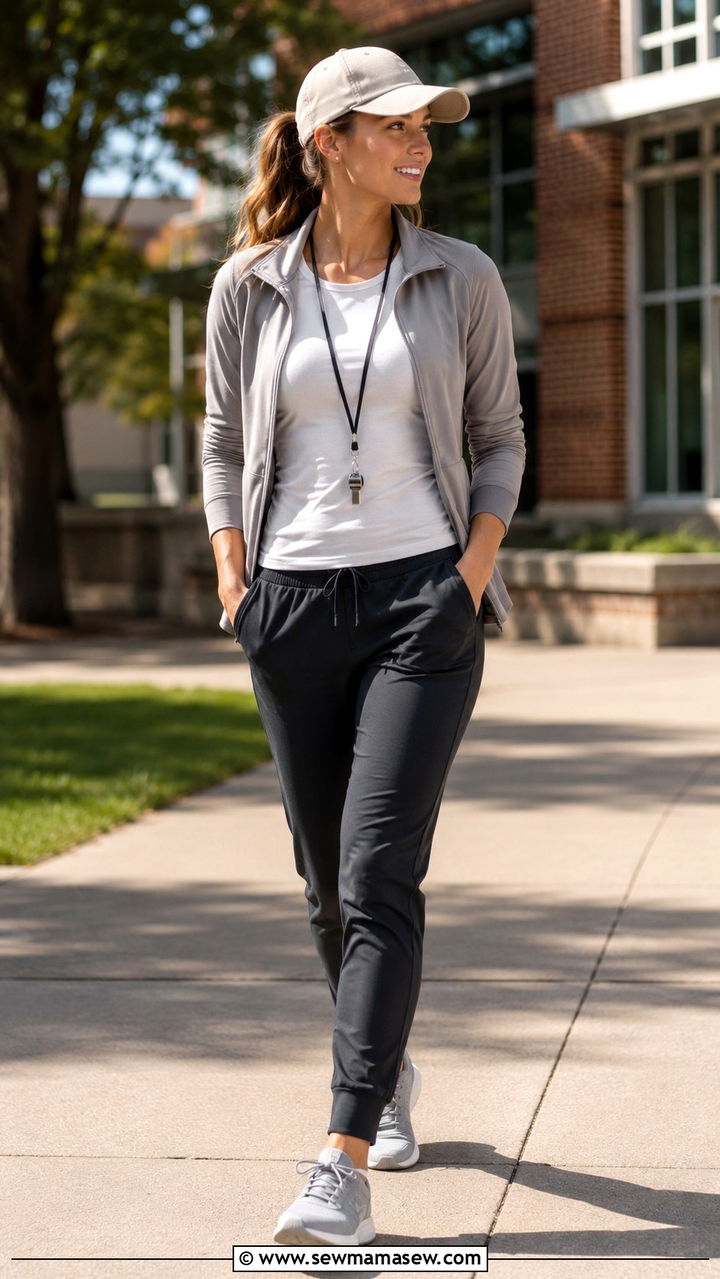 Baseball Cap and Sporty Layered Look - 25 PE teacher outfit ideas