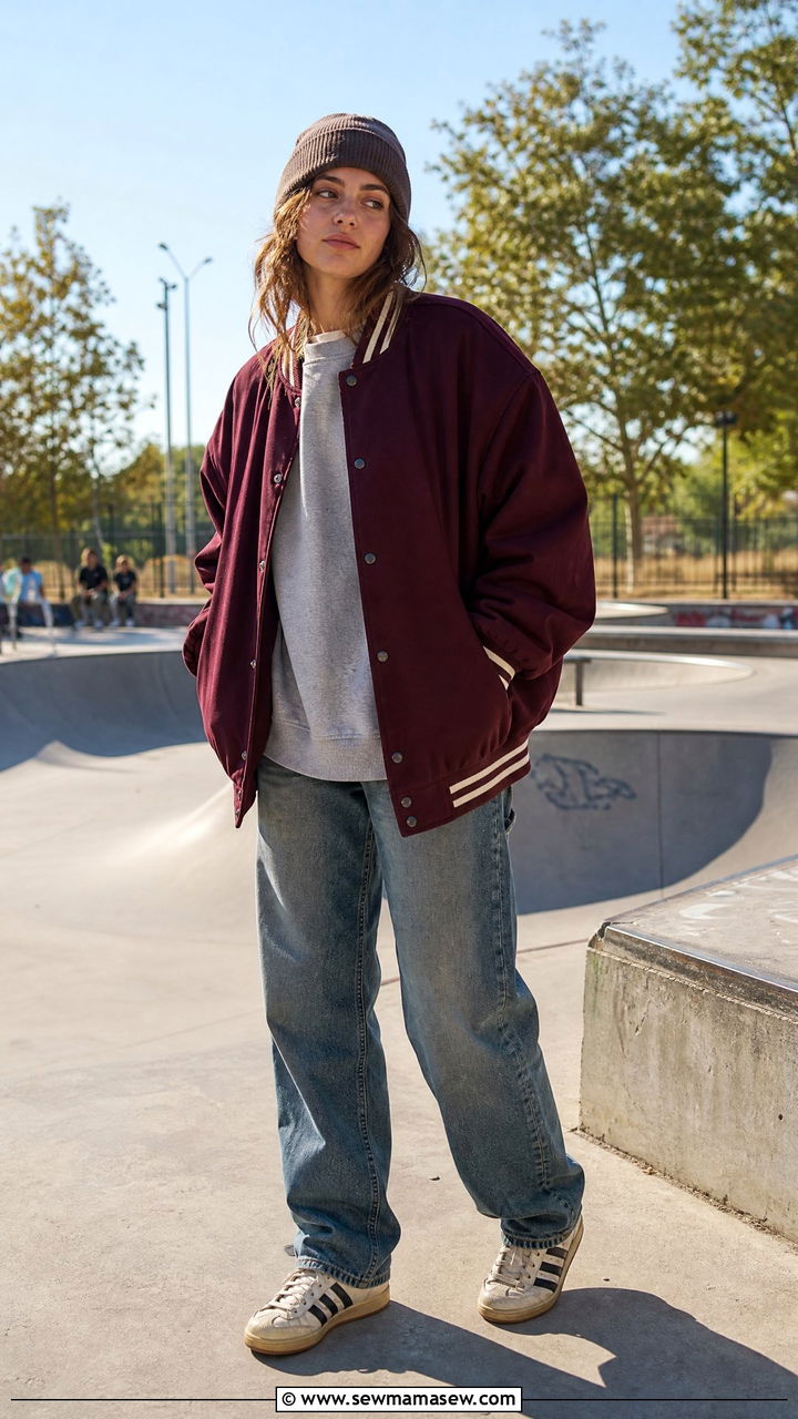 Baseball Jacket With Worn Denim and Vintage Sneakers - 25 Caroline de Maigret outfit ideas