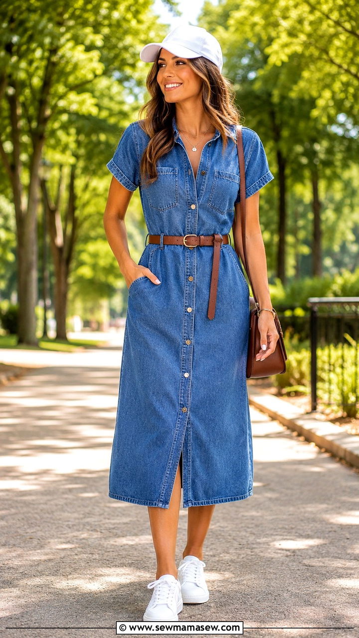 Baseball cap with a denim dress - 30 How to style a baseball cap