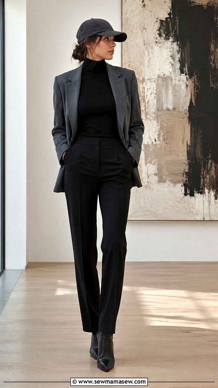 Baseball cap with a turtleneck and blazer - 30 How to style a baseball cap