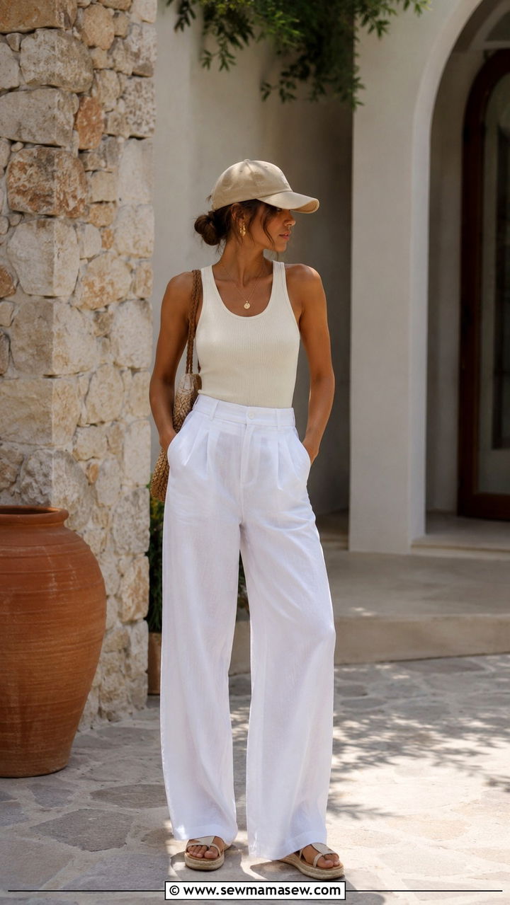 Baseball cap with linen pants and a tank top - 30 How to style a baseball cap