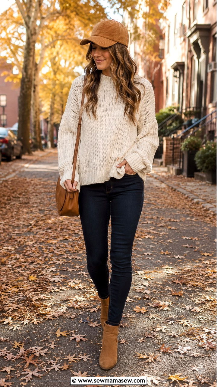Baseball cap with sweater and jeans - 30 Ways to wear a baseball cap