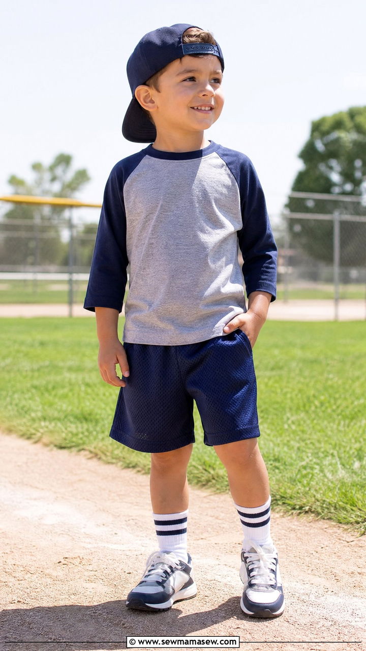 Baseball raglan tee athletic shorts preschool outfit - 30 Preschool outfit ideas