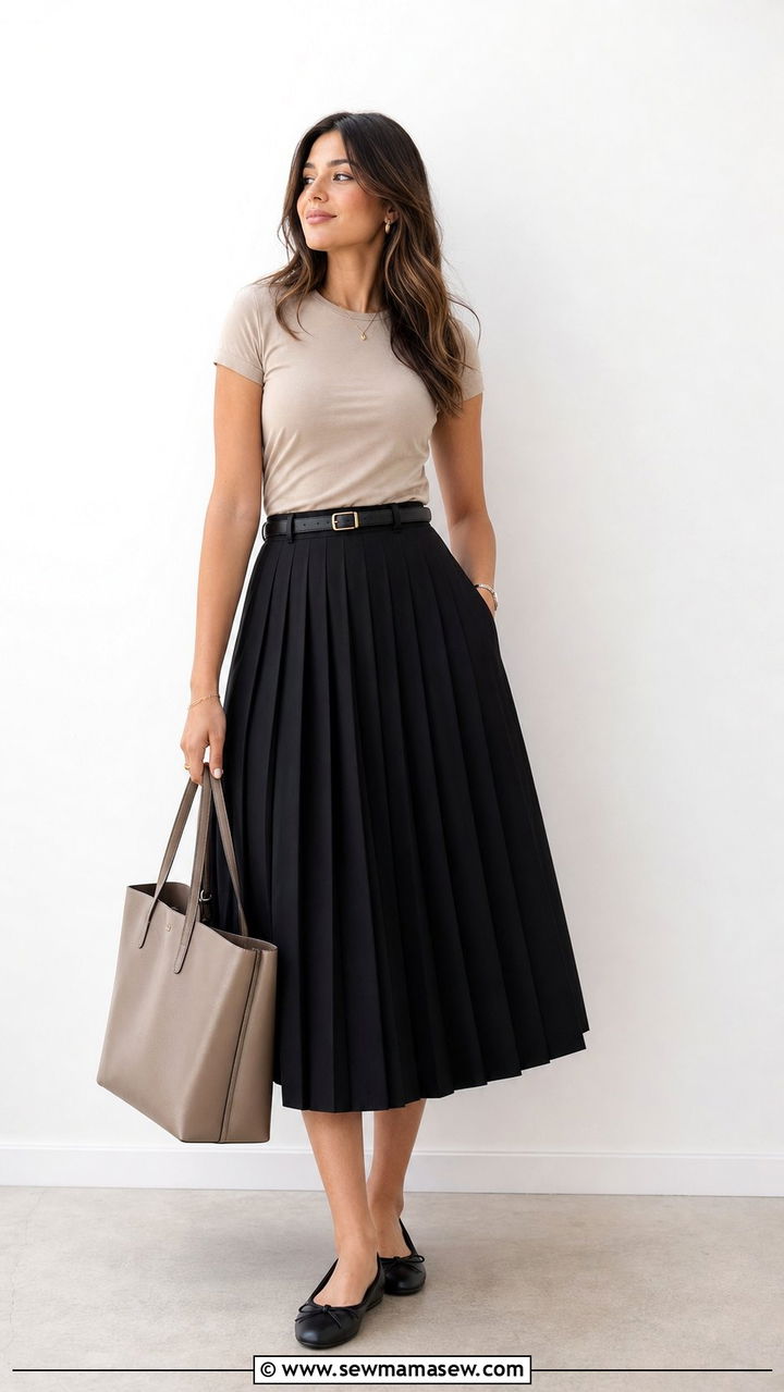 Basic T Shirt with a Midi Skirt - 35 basic t-shirt outfit ideas for women