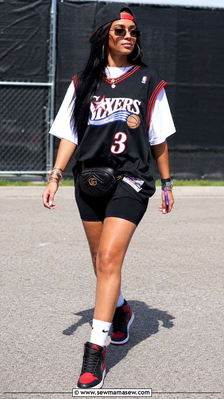 Basketball Jersey with Biker Shorts Rap Concert - 25 Rap concert outfit ideas