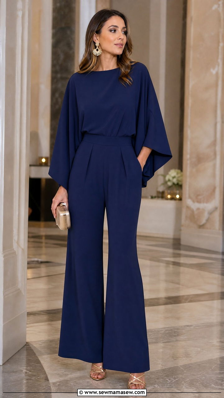 Batwing Sleeve Jumpsuit With Statement Earrings - 25 Outfit ideas to flatter arms