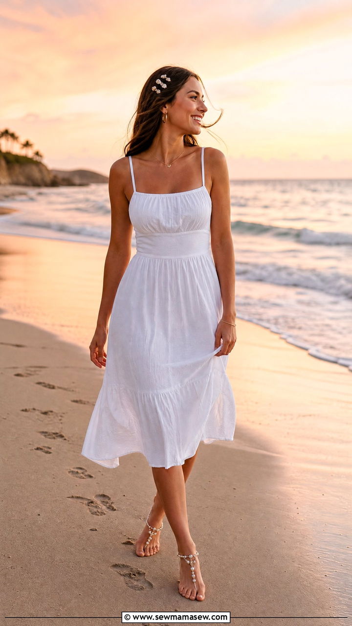 Beach Casual Dress And Barefoot Sandals Engagement Look - 30 Engagement session outfit ideas