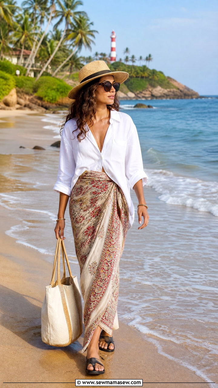 Beach Cover Up With Sarong And Cotton Top - 25 Kerala outfit ideas