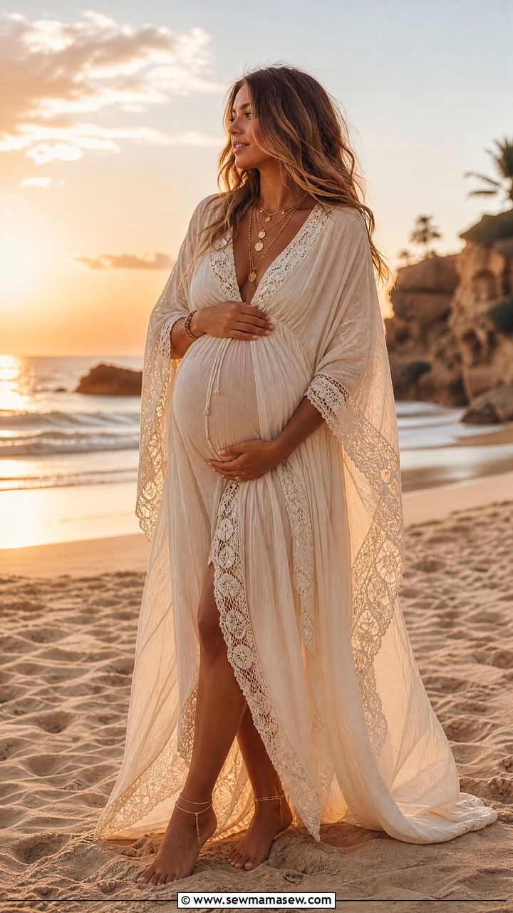 Beach Kaftan Maternity Outfit for Gender Reveal - 25 Maternity outfit ideas for gender reveal