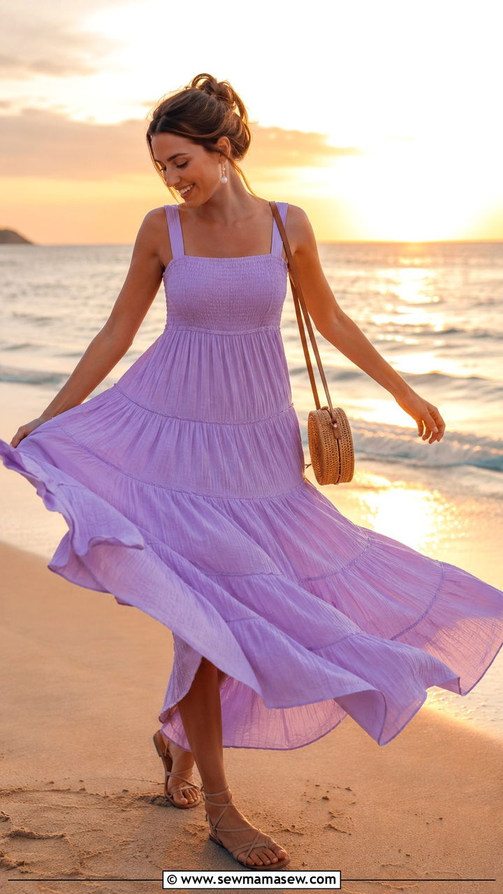 Beach Sunset Photo Outfit Tiered Maxi Dress - 20 Beach sunset photo outfit ideas