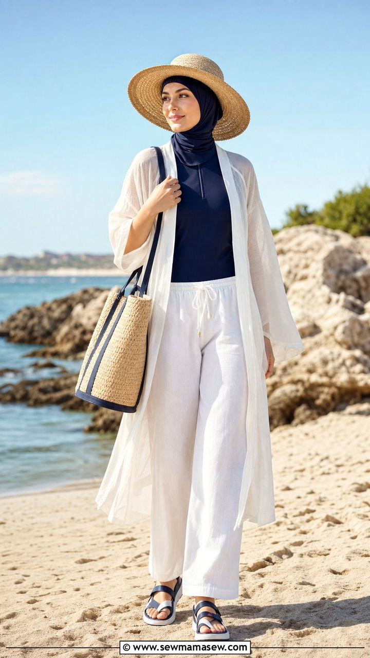 Beach modest outfit with hijab - 25 summer outfits for hijab women