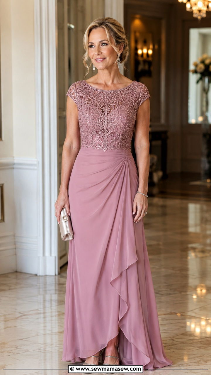 Beaded bodice chiffon gown mother of the bride outfit - 25 Wedding guest outfit ideas for mom of the bride