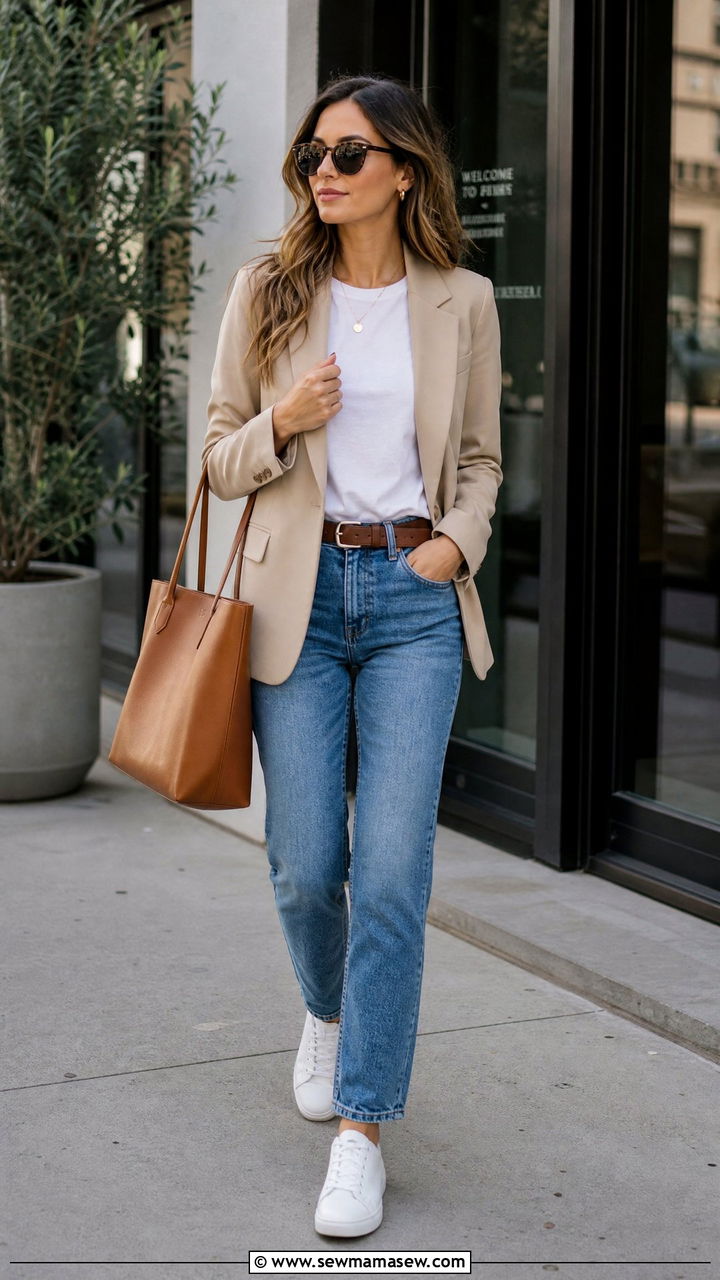 Beige Blazer And Jeans Office Outfit - 25 Business casual outfits with blazer