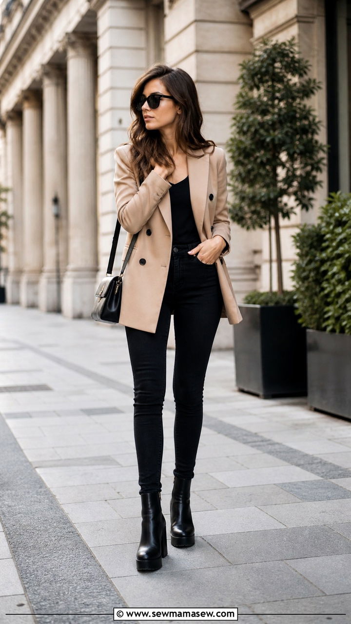 Beige Blazer With Black Jeans and Platform Boots - 40 casual black jeans outfits