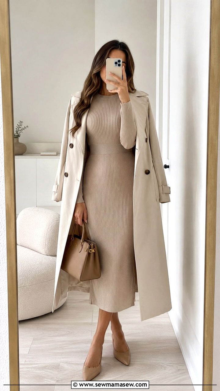 Beige Knit Dress Outfit - 25 modest classy outfits inspo