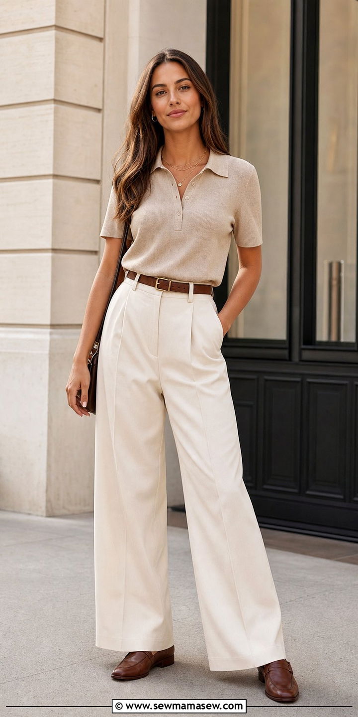 Beige Knit Polo With Cream Trousers - 25 cute errands outfits