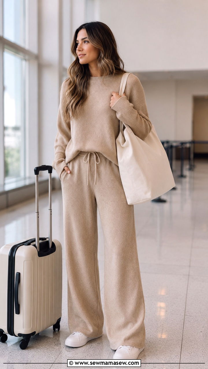 Beige Knit Set With White Sneakers - 30 classy outfits aesthetic